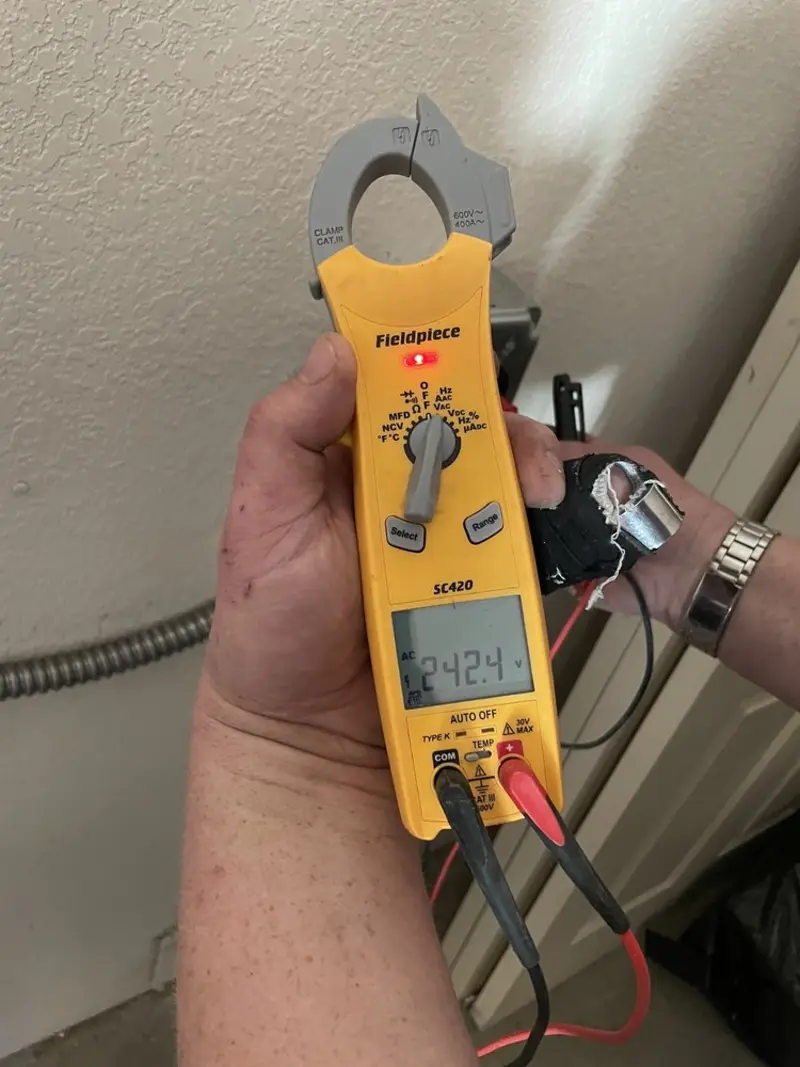 Voltage testing with clamp meter during Ceiling Fan Installation in Layhill